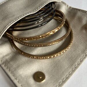 Ana Luisa Jewelry Case Beige with 8 bangle gold & silver bracelets unbranded.